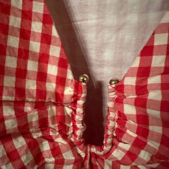 RHODE Red & White Gingham Puff-Sleeve Dress with Gathered Front - Picture 3 of 5